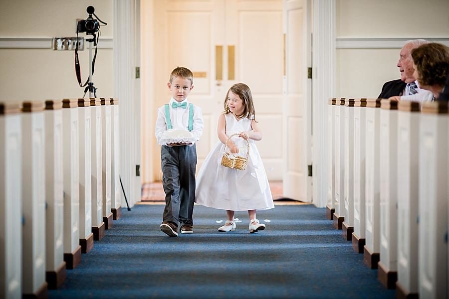 Ring bearer and flower girl at this Fountain City Church Wedding by Knoxville Wedding Photographer, Amanda May Photos.