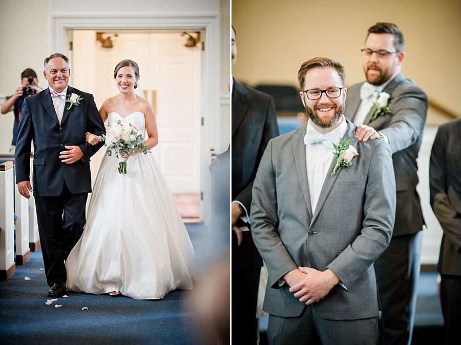 Walking down the aisle at this Fountain City Church Wedding by Knoxville Wedding Photographer, Amanda May Photos.