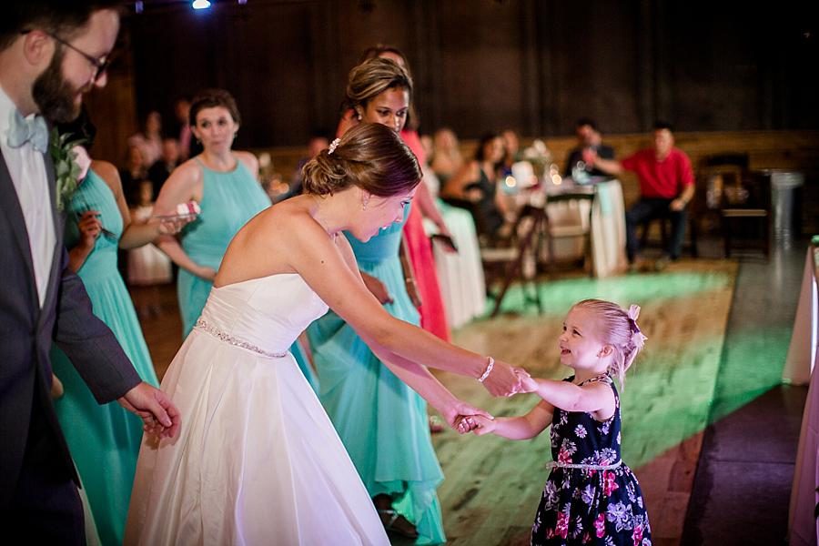 Dancing with guests at this Fountain City Church Wedding by Knoxville Wedding Photographer, Amanda May Photos.