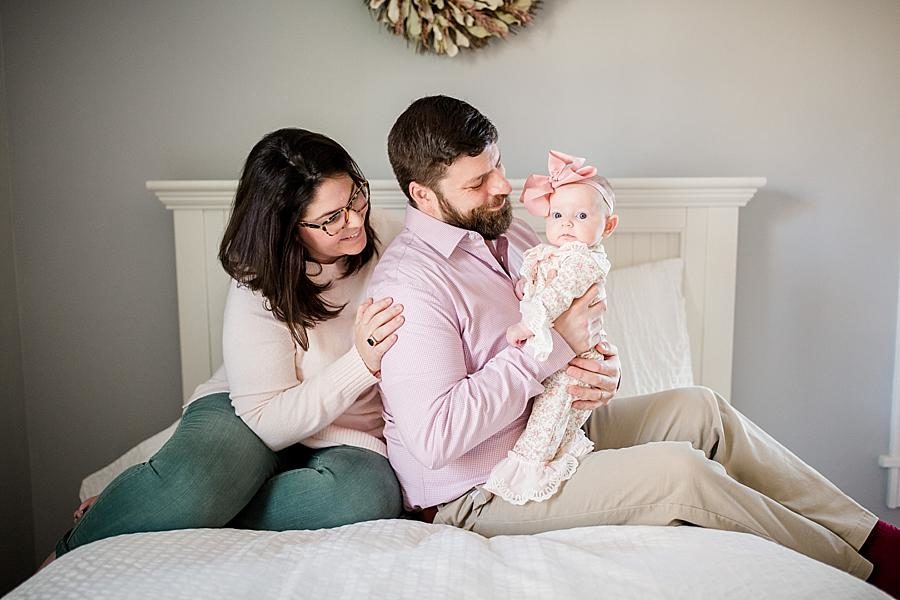 Mom, dad, and baby at this Studio 3 Month Session by Knoxville Wedding Photographer, Amanda May Photos.