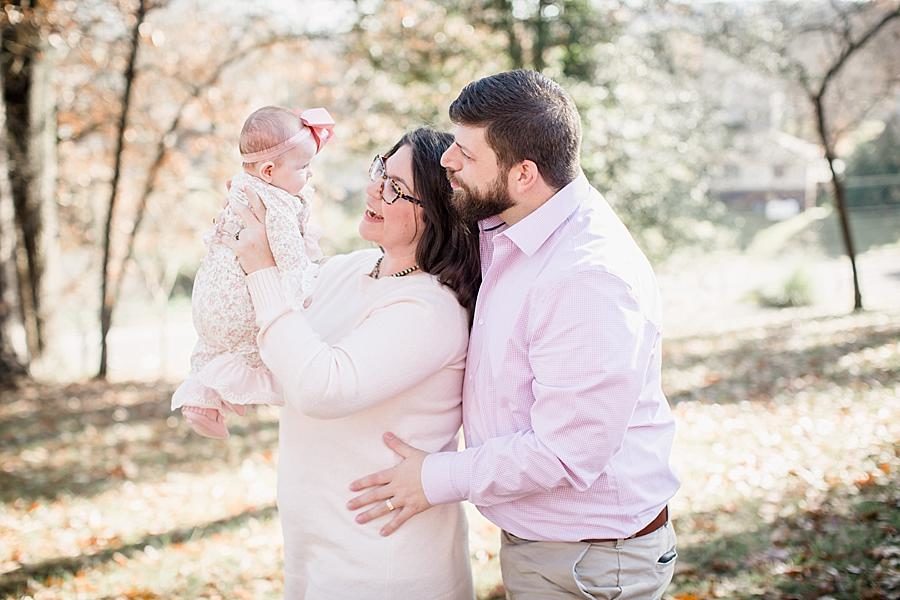 Outside in the fall at this Studio 3 Month Session by Knoxville Wedding Photographer, Amanda May Photos.