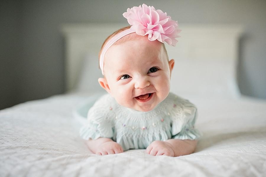 Smiling at this Studio 3 Month Session by Knoxville Wedding Photographer, Amanda May Photos.