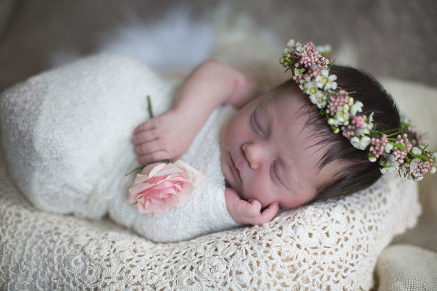Holding rose at this Tullahoma, TN newborn session by Knoxville Wedding Photographer, Amanda May Photos.