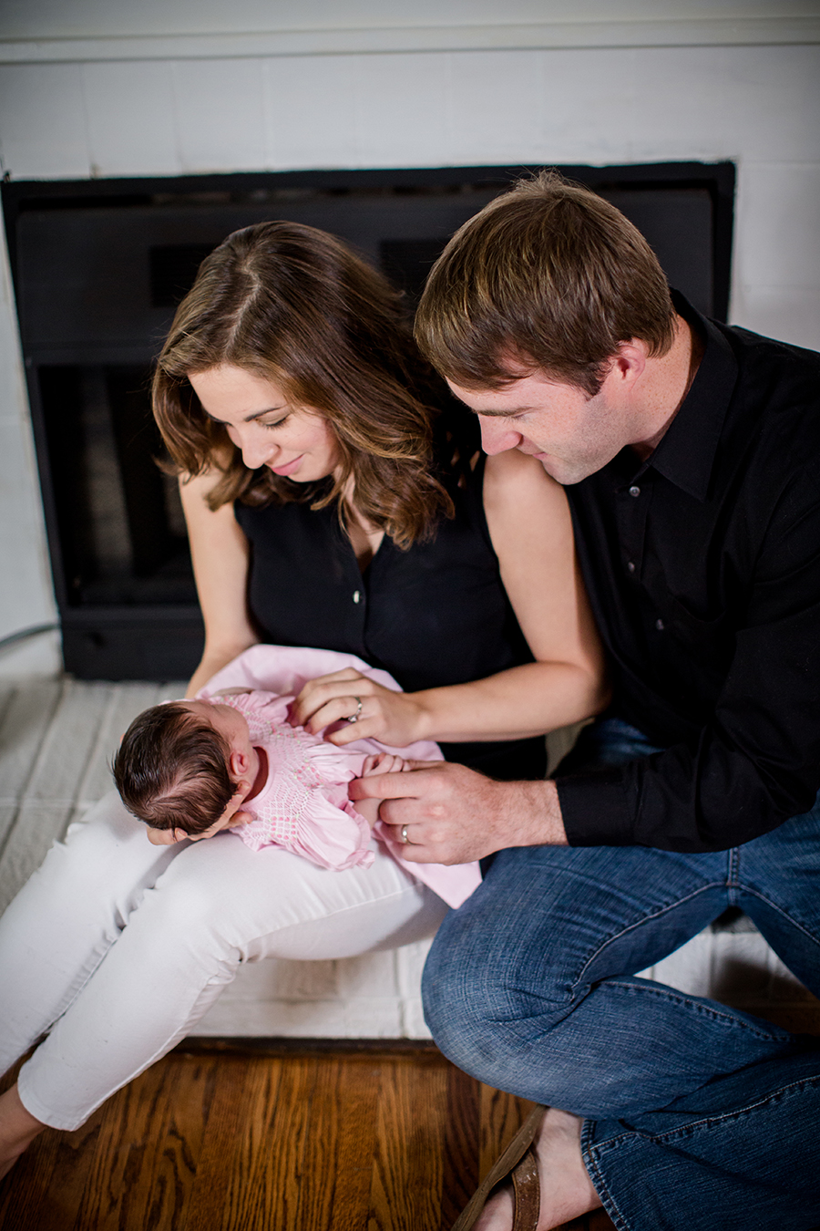 Looking at baby at this Tullahoma, TN newborn session by Knoxville Wedding Photographer, Amanda May Photos.