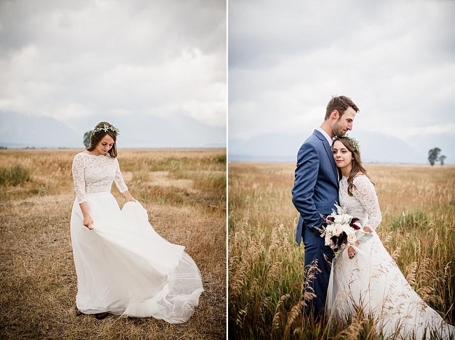 Posing in field at this Grand Tetons Destination Wedding by Knoxville Wedding Photographer, Amanda May Photos.