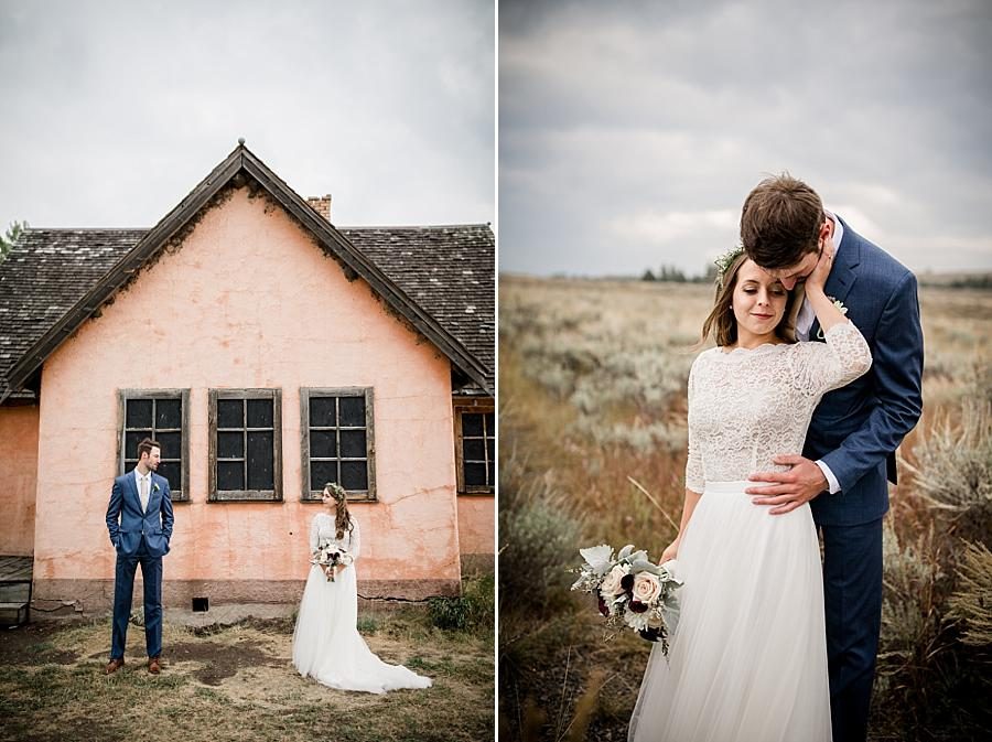 Standing outside house at this Grand Tetons Destination Wedding by Knoxville Wedding Photographer, Amanda May Photos.