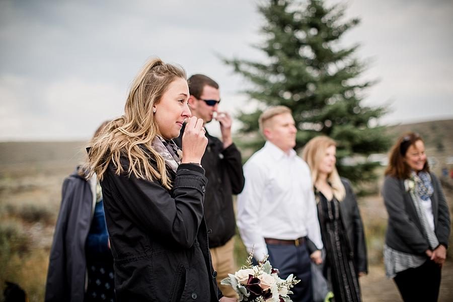 Guests crying during ceremony at this Grand Tetons Destination Wedding by Knoxville Wedding Photographer, Amanda May Photos.