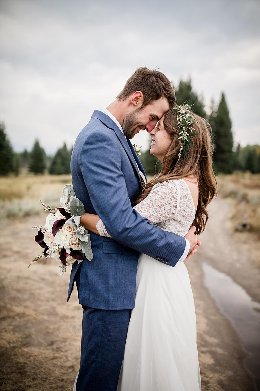 Foreheads touching at this Grand Tetons Destination Wedding by Knoxville Wedding Photographer, Amanda May Photos.