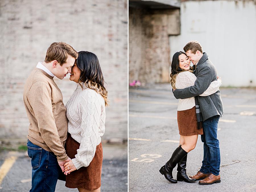 Couple posing for engagement pictures