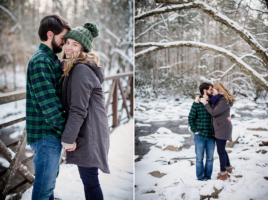 Her arms around his neck snowy Smoky Mountain photo.