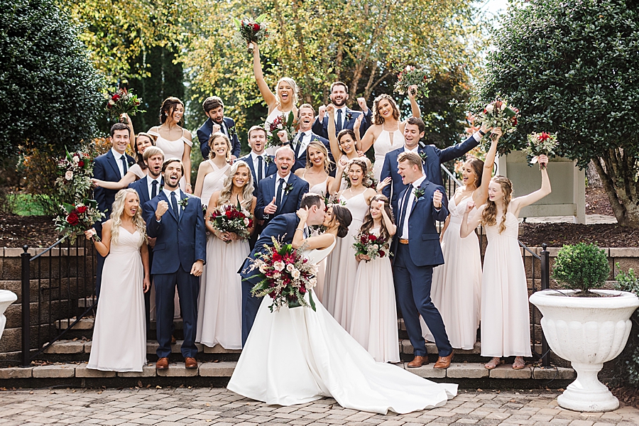 Large bridal party at this fall castleton farms wedding