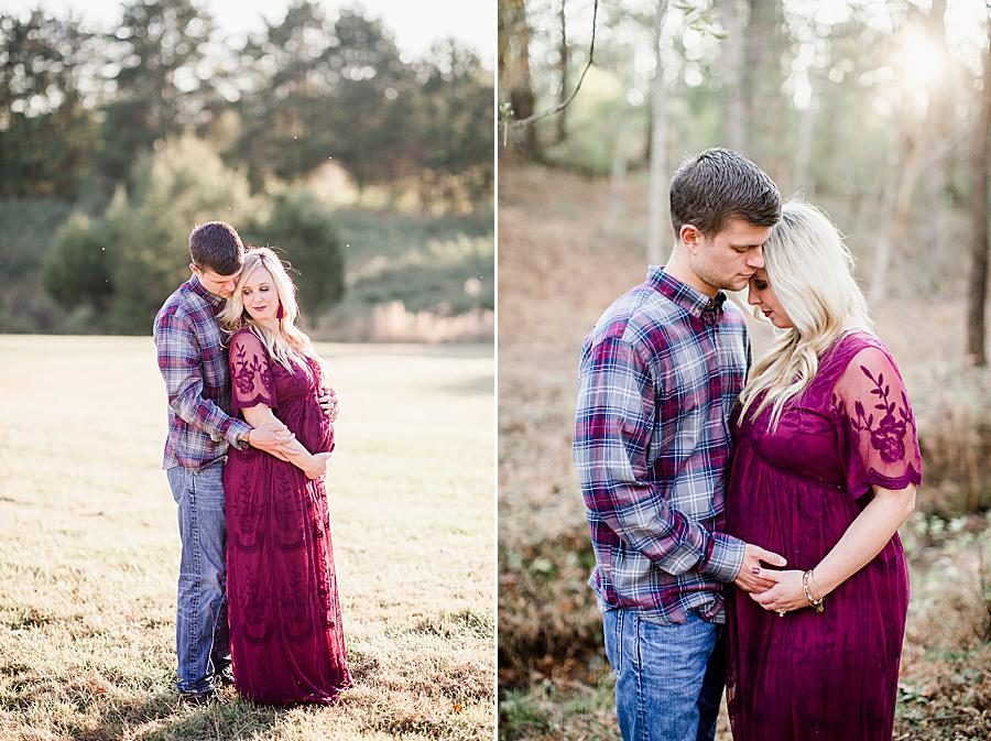 Cranberry maternity dress at this farm maternity session by Knoxville Wedding Photographer, Amanda May Photos.
