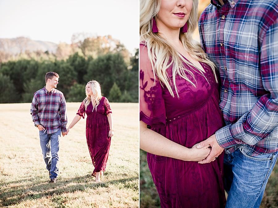 Holding hands at this farm maternity session by Knoxville Wedding Photographer, Amanda May Photos.