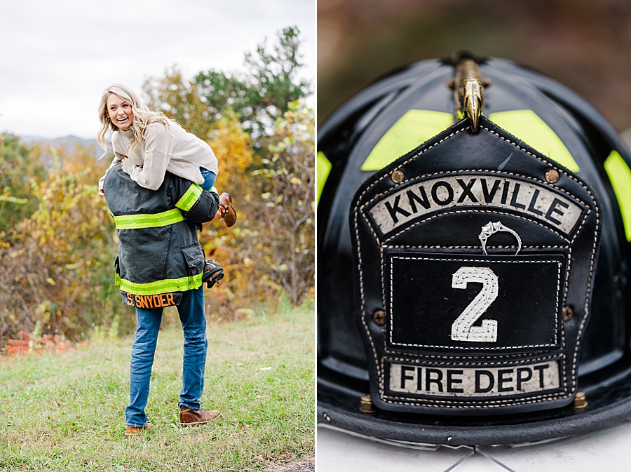 fireman helmet at this foothills parkway engagement