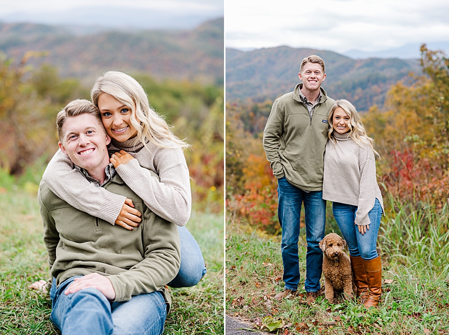 couple and dog at this foothills parkway engagement