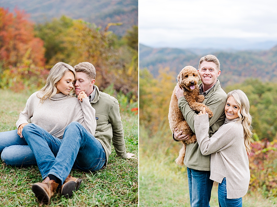 man holding dog at this foothills parkway engagement
