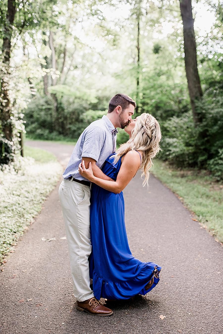 Dip kiss at this Forks of the River engagement by Knoxville Wedding Photographer, Amanda May Photos.