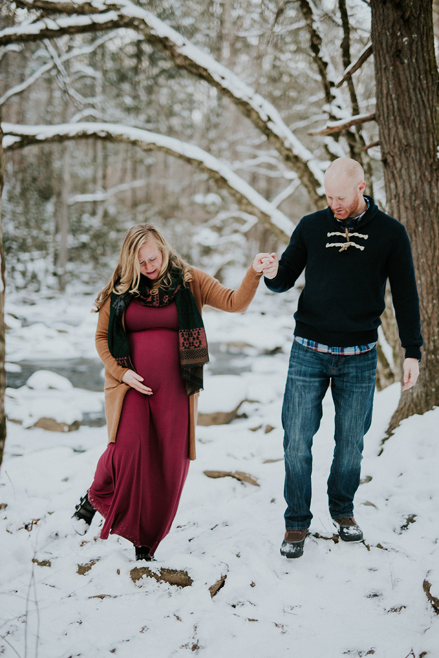  Knoxville, TN Smoky Mountain maternity photos, walking together.