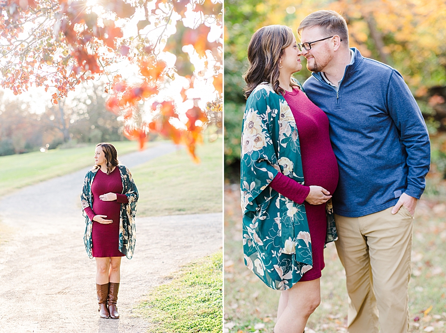 woman cradling baby bump at golden knoxville botanical maternity session
