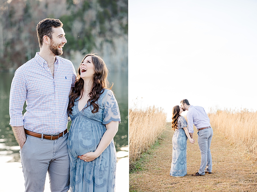 pregnant woman laughing with husband
