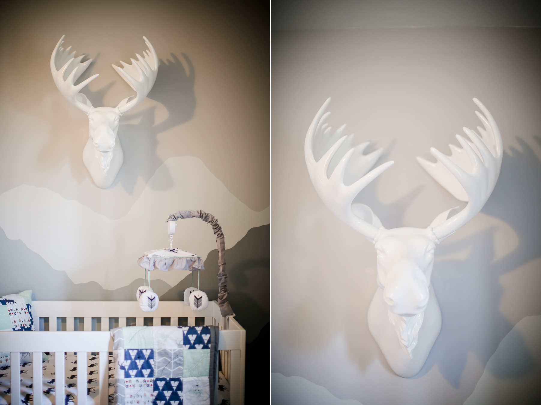 Moose head in the nursery by Knoxville Wedding Photographer, Amanda May Photos.