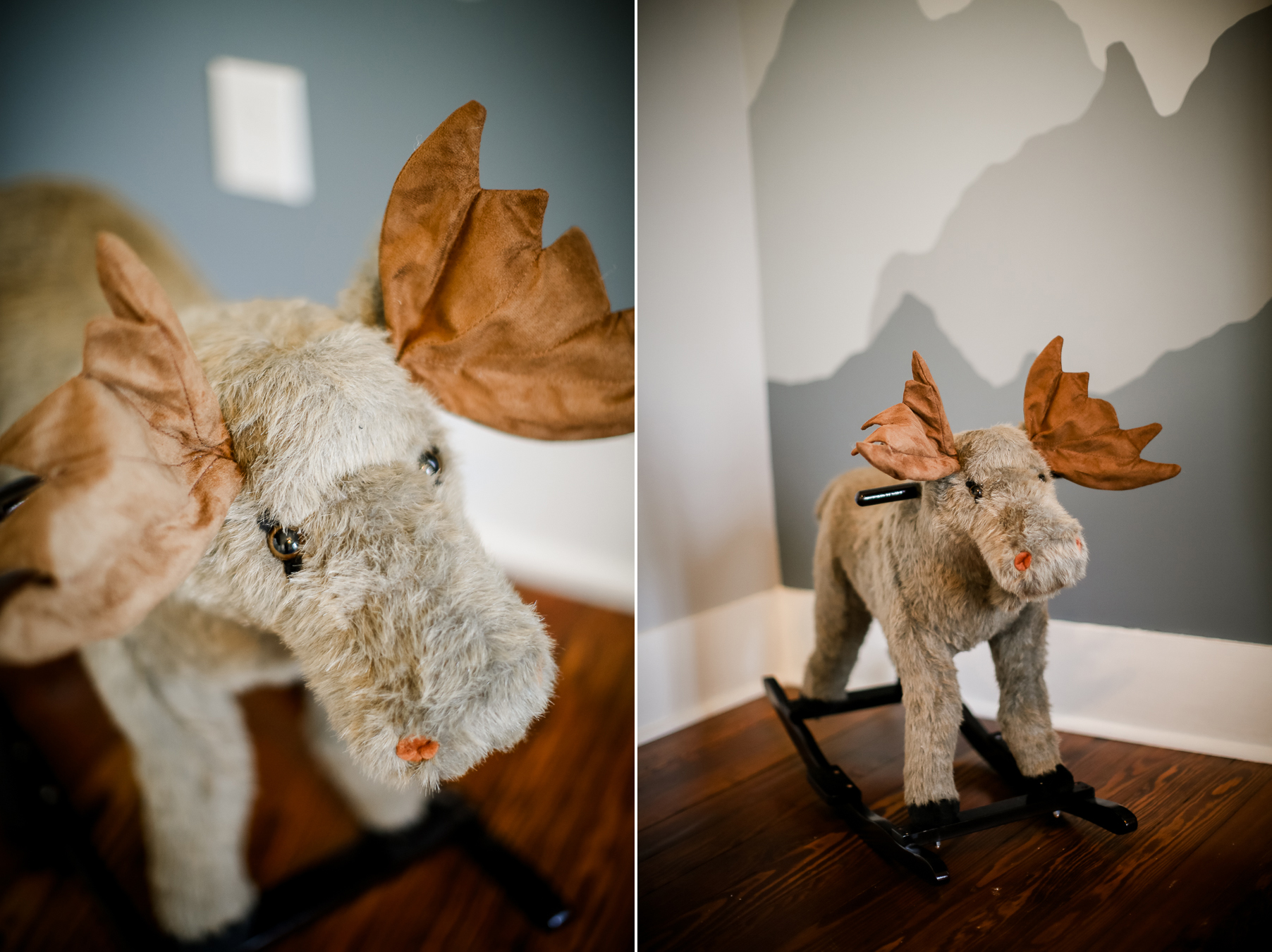 Rocking moose in the nursery by Knoxville Wedding Photographer, Amanda May Photos.