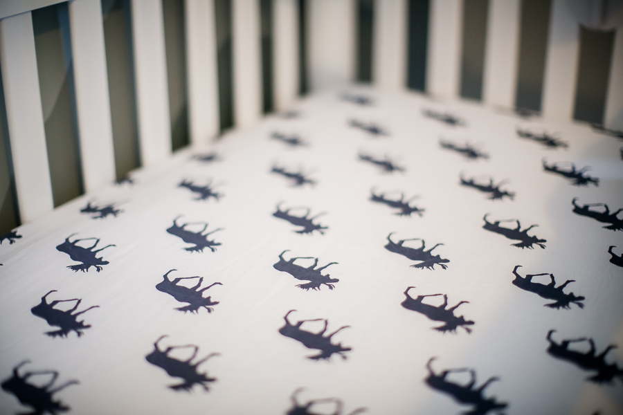 Moose sheets in the nursery by Knoxville Wedding Photographer, Amanda May Photos.
