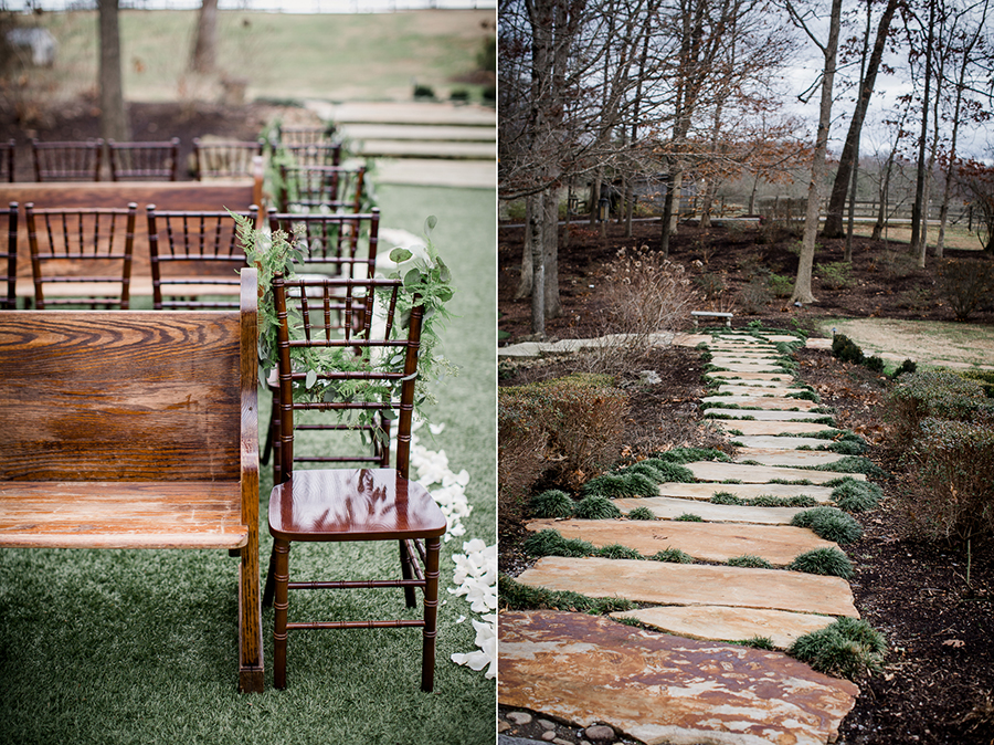 Stone pathway leading to ceremony aisle at the open house of Knoxville Wedding Venue, Hunter Valley Farm, by Knoxville Wedding Photographer, Amanda May Photos.