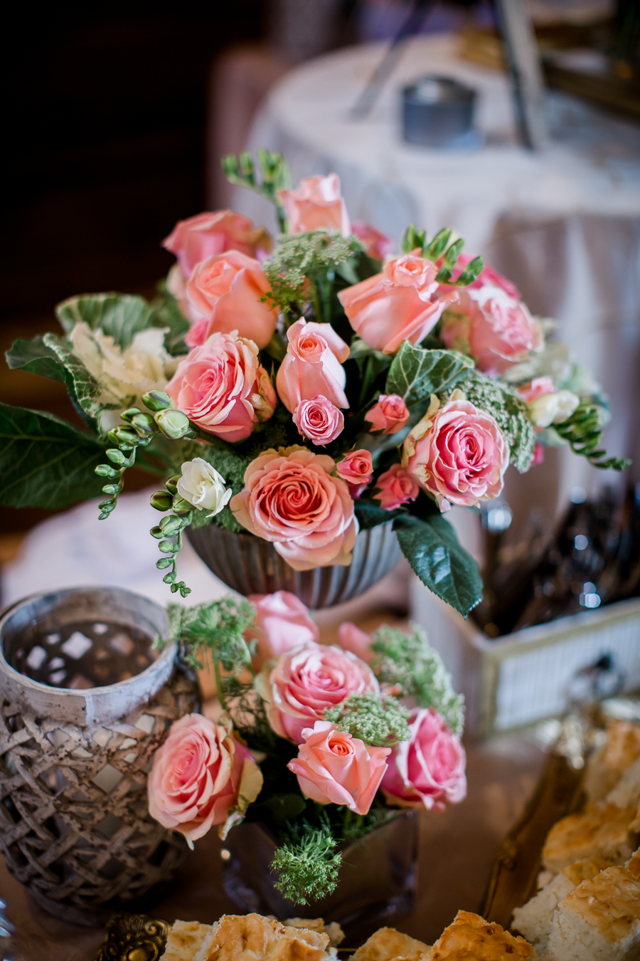Copper Cellar floral decor at the open house of Knoxville Wedding Venue, Hunter Valley Farm, by Knoxville Wedding Photographer, Amanda May Photos.