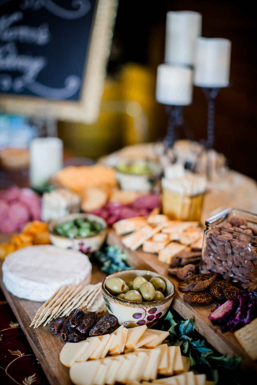 Karen's Katering cheese, olive and salami display at the open house of Knoxville Wedding Venue, Hunter Valley Farm, by Knoxville Wedding Photographer, Amanda May Photos.