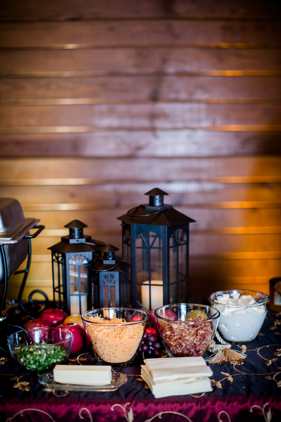 Karen's Katering toppings display at the open house of Knoxville Wedding Venue, Hunter Valley Farm, by Knoxville Wedding Photographer, Amanda May Photos.