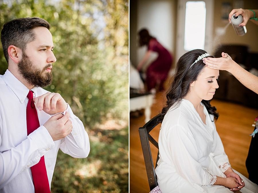 Hairspray at this Toqua Campground Wedding by Knoxville Wedding Photographer, Amanda May Photos.