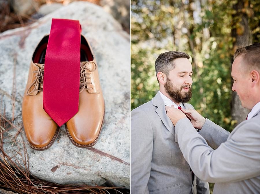 Tie and shoes at this Toqua Campground Wedding by Knoxville Wedding Photographer, Amanda May Photos.