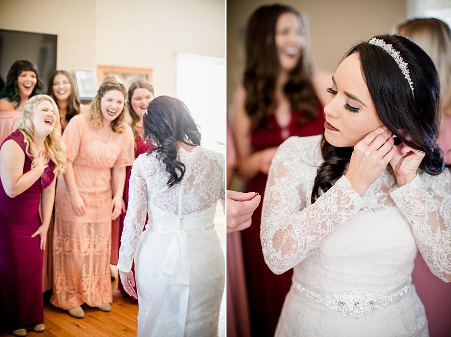 Earrings at this Toqua Campground Wedding by Knoxville Wedding Photographer, Amanda May Photos.