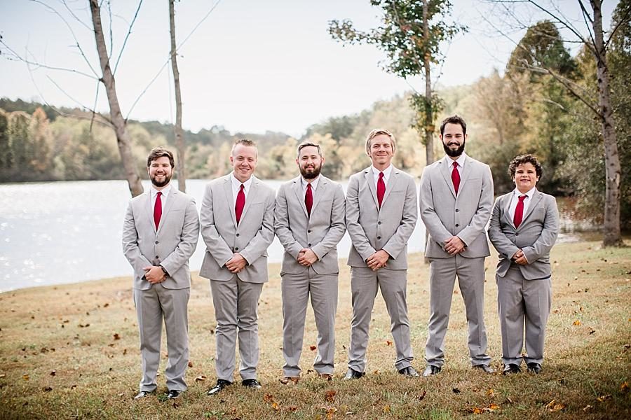 Grey suits at this Toqua Campground Wedding by Knoxville Wedding Photographer, Amanda May Photos.