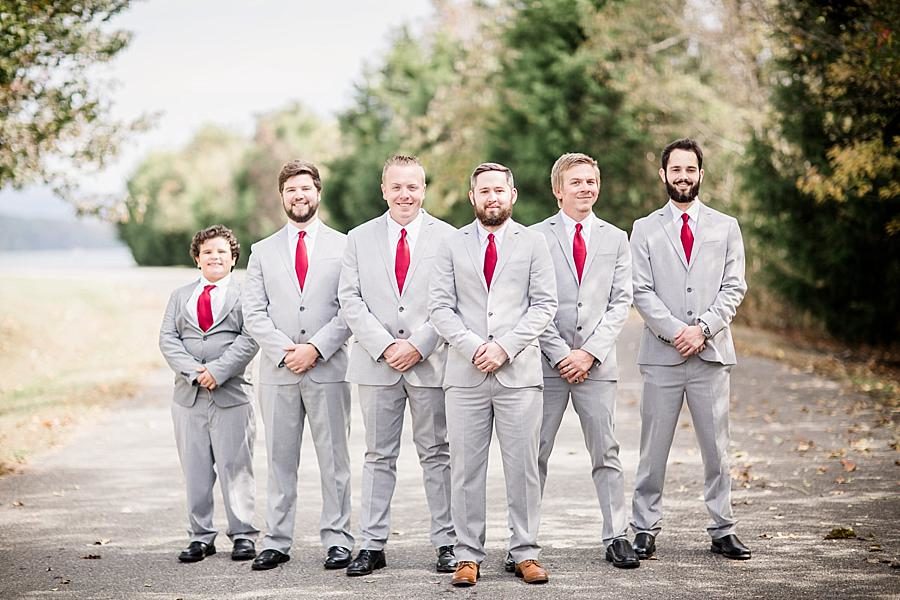 Standing in the road at this Toqua Campground Wedding by Knoxville Wedding Photographer, Amanda May Photos.
