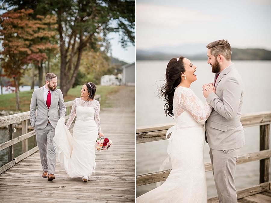Walking down the path at this Toqua Campground Wedding by Knoxville Wedding Photographer, Amanda May Photos.