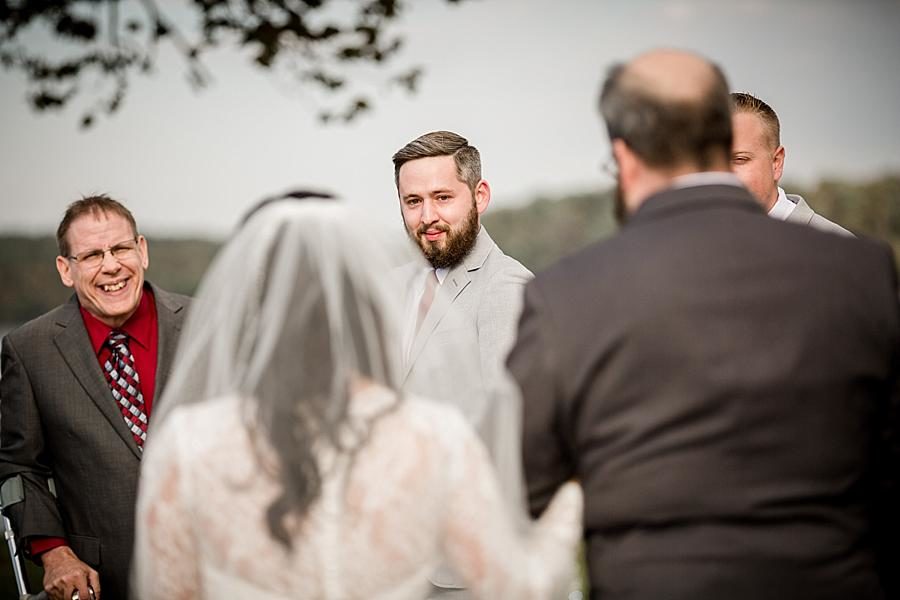 Groom's reaction at this Toqua Campground Wedding by Knoxville Wedding Photographer, Amanda May Photos.