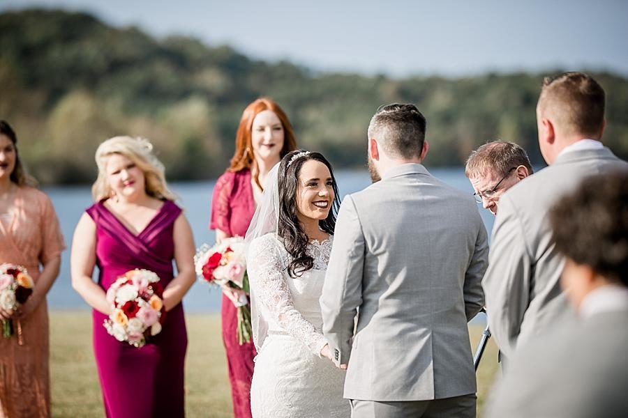 Exchanging vows at this Toqua Campground Wedding by Knoxville Wedding Photographer, Amanda May Photos.