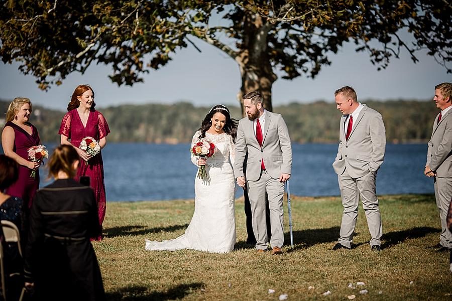 Just married at this Toqua Campground Wedding by Knoxville Wedding Photographer, Amanda May Photos.