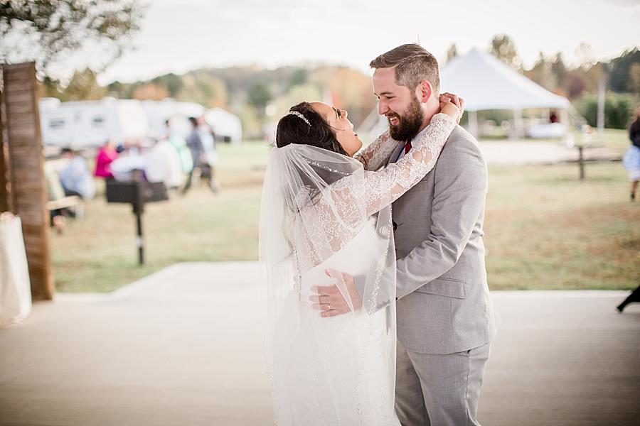 First dance at this Toqua Campground Wedding by Knoxville Wedding Photographer, Amanda May Photos.