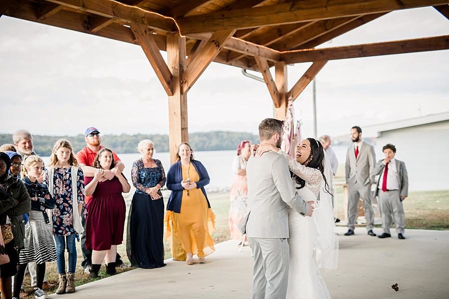Slow dance at this Toqua Campground Wedding by Knoxville Wedding Photographer, Amanda May Photos.