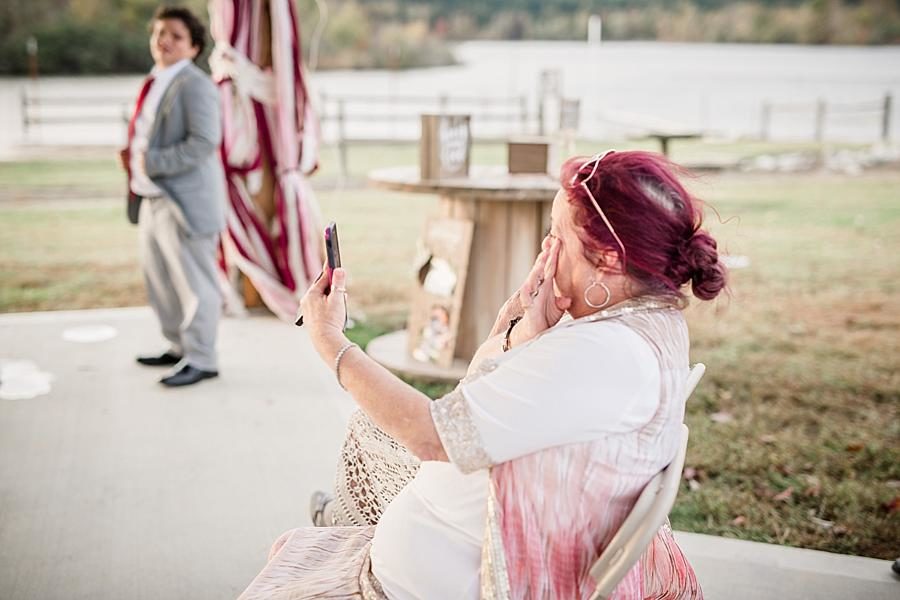 Selfie at this Toqua Campground Wedding by Knoxville Wedding Photographer, Amanda May Photos.