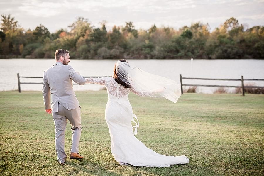 Flowy veil at this Toqua Campground Wedding by Knoxville Wedding Photographer, Amanda May Photos.
