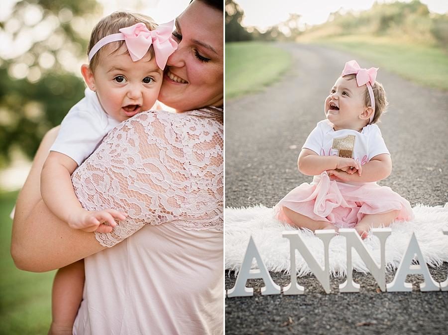 With mommy at this Melton Lake Park One Year Session by Knoxville Wedding Photographer, Amanda May Photos.