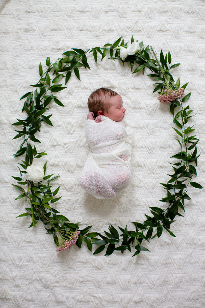 Flower halo around newborn at this newborn session by Knoxville Wedding Photographer, Amanda May Photos.
