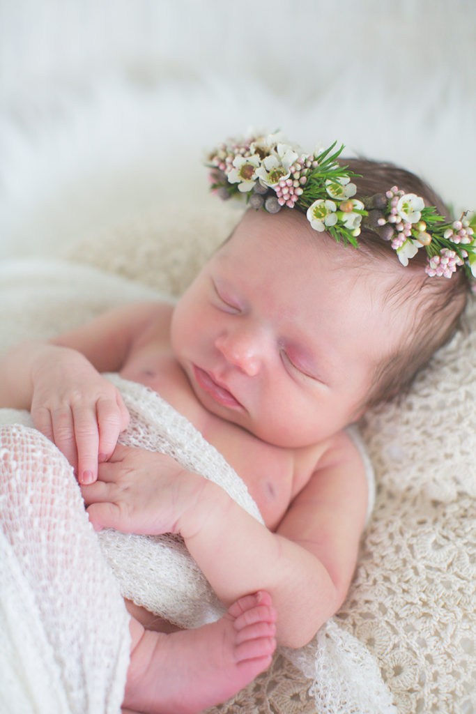 Flower crown on newborn at this newborn session by Knoxville Wedding Photographer, Amanda May Photos.