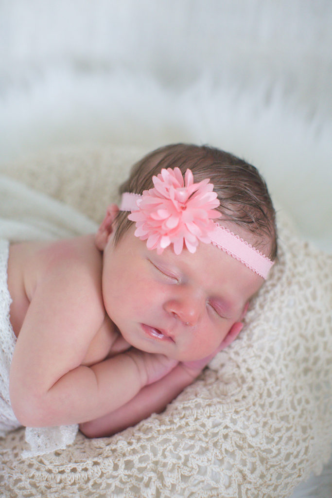 Pink bow at this newborn session by Knoxville Wedding Photographer, Amanda May Photos.