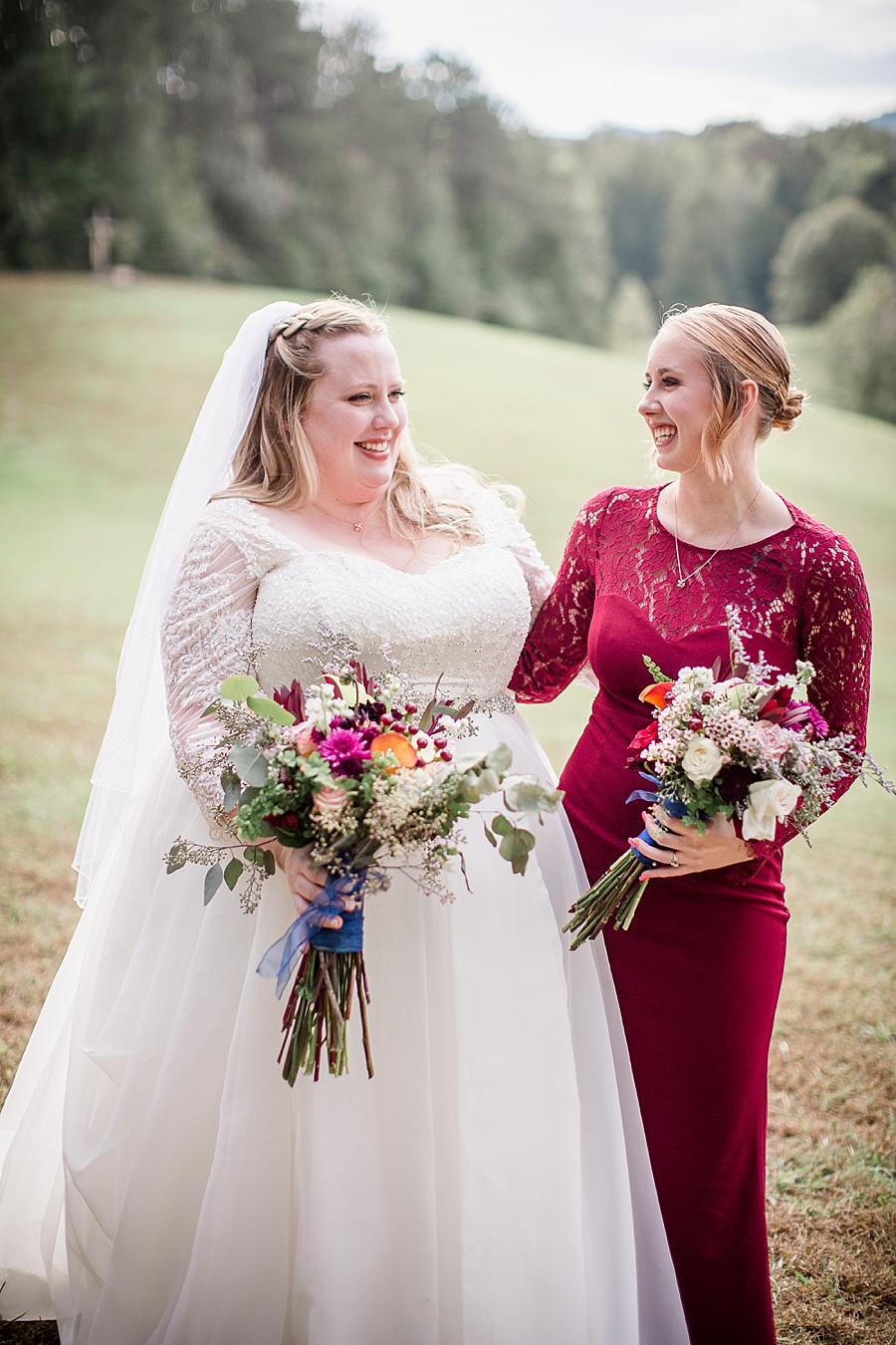 Bouquet wrapped in blue ribbon at this Sampson's Hollow Fall Wedding by Knoxville Wedding Photographer, Amanda May Photos.