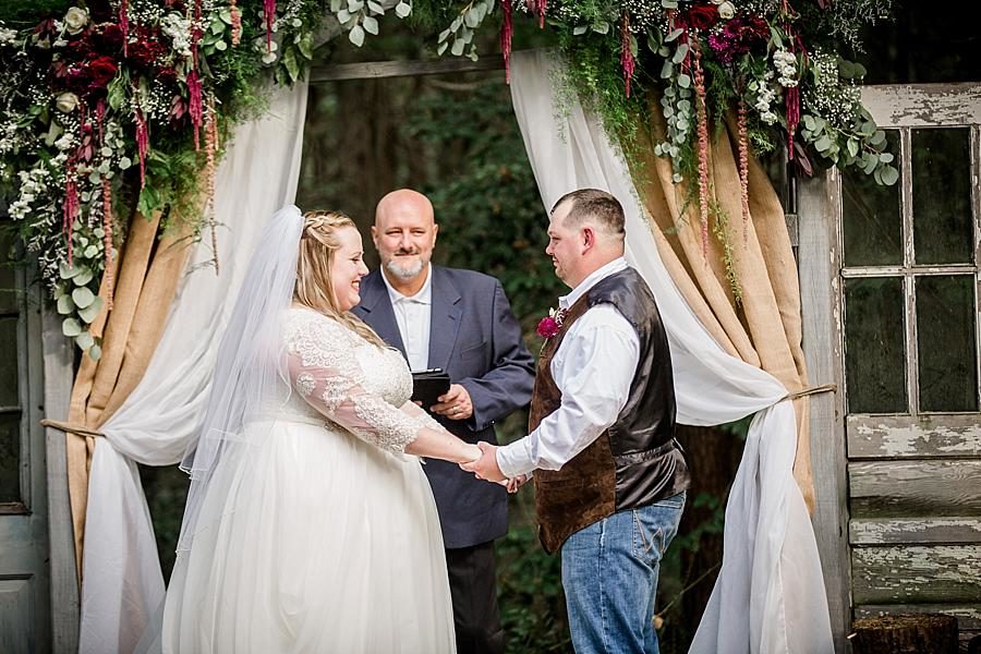 Exchanging vows at this Sampson's Hollow Fall Wedding by Knoxville Wedding Photographer, Amanda May Photos.